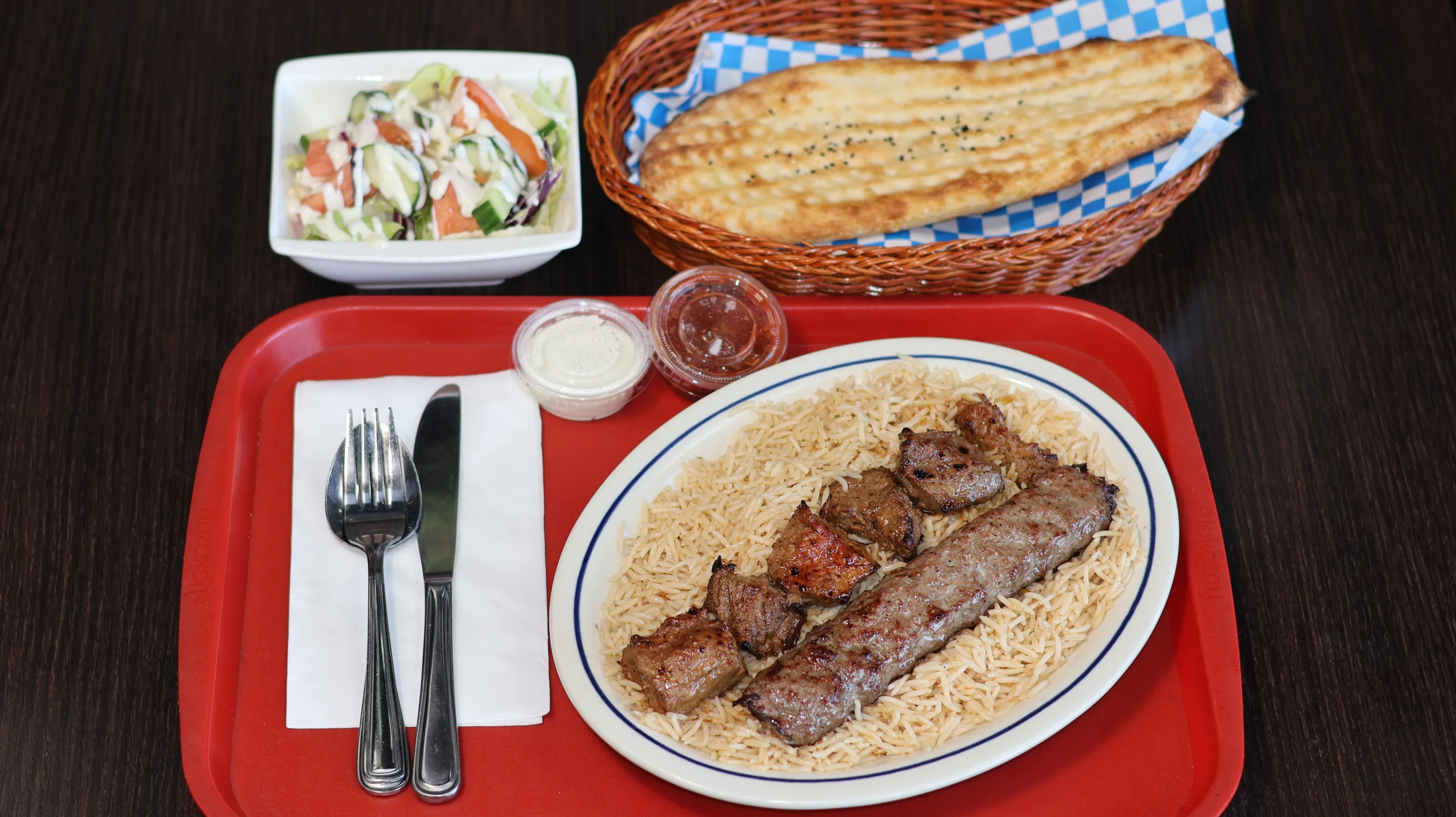 Sultani Kebob with Salad & Naan